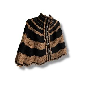 Cape One of a Kind Black & Brown Stripe Crocheted with Matching Headband Perfect